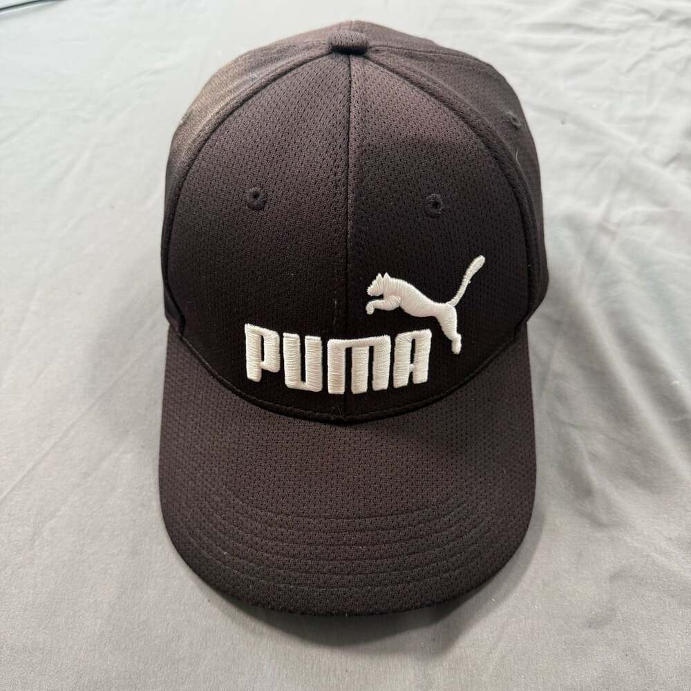 PUMA Black Moisture-Wicking Stretch Fit Baseball Hat Cap with White Logo